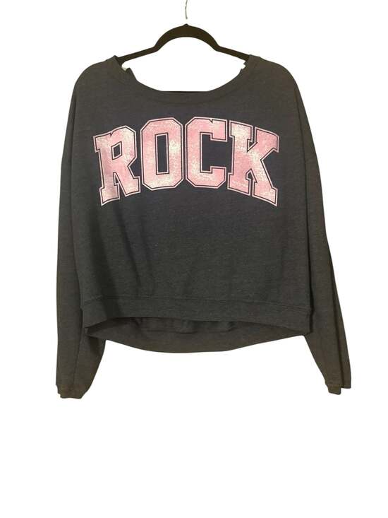 CaliLu Girl Tops - CaliLu Girl Black Graphic CrewSweatshirt with ROCK Lettering and Leopard back